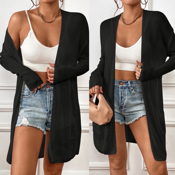 🖤 CASUAL BLACK KNIT CARDIGAN SWEATER! - Picture 2 of 4